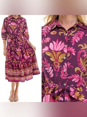 Women's Figueroa & Flower Bottom Border Button Down Dress size S M L XL